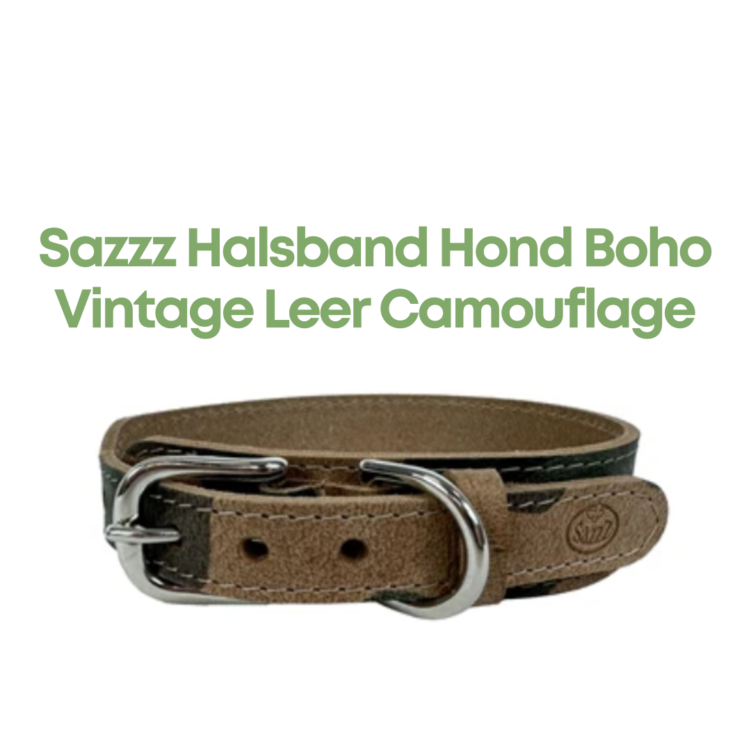 Sazzz Halsband Hond Boho Vintage Leer Camouflage