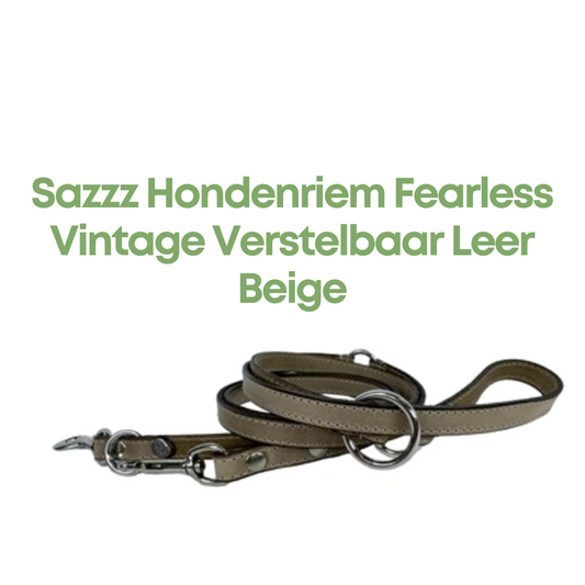 Sazzz Hondenriem Fearless Vintage Verstelbaar Leer Beige